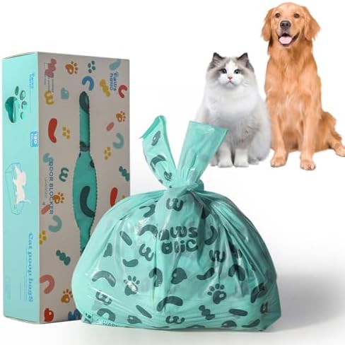 Cat Litter Disposal Bags and Dog Poop Bags with Handle,Cornstarch Based Extra Thick and Guaranteed Leak Proof Poop bags for Kitty and Doggy(180 Count 1.1 Gallon,Unscented)