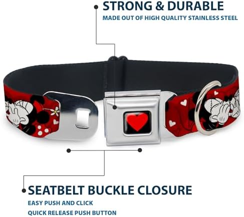 Buckle-Down Dog Collar Seatbelt Buckle Mickey Minnie Hugs Kisses Poses Reds White, Multicolor, 1.5" Wide - Fits 18-32" Neck - Large (DC-WDY290-WL)