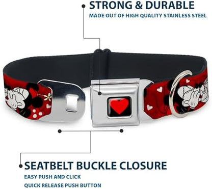 Buckle-Down Dog Collar Seatbelt Buckle Mickey Minnie Hugs Kisses Poses Reds White, Multicolor, 1.5" Wide - Fits 18-32" Neck - Large (DC-WDY290-WL)