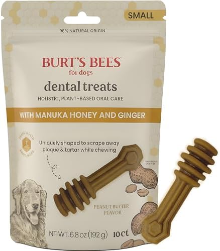 Burt's Bees Manuka Honey Ginger Dental Dog Treats, Peanut Butter, Small