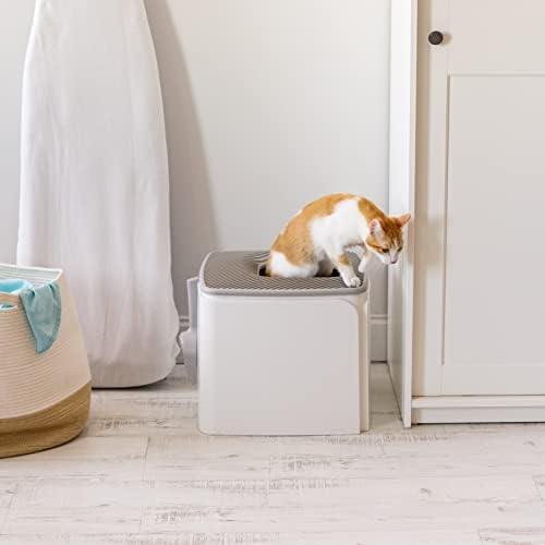 IRIS USA Large Top Entry Cat Litter Box, Hooded Privacy, White/Gray
