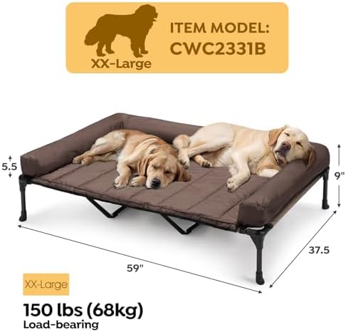 Veehoo Outdoor Elevated Dog Bed with Waterproof Bolster Cushion, Cooling