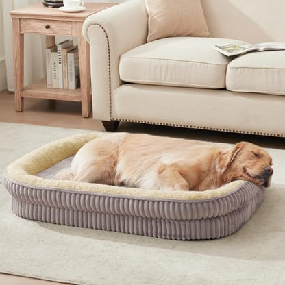 Orthopedic Dog Bed for Extra Large Dogs Breeds, High Density Egg Crate Foam Dog Sofa Beds,Oval Kennel Bed, Pet Couch Bed with Four Sided Bolster, Removable Washable Cover& Non-Slip Bottom