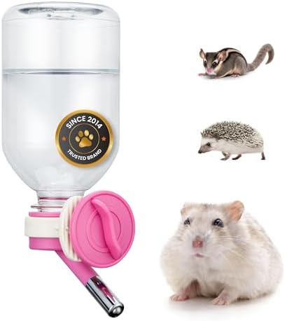 Choco Nose Patented Mini No-Drip Water Bottle/Feeder for Hamsters/Hedgehogs/Gliders/Rats/Mice/Other Small Pets and Animals - for Cages, Crates or Wall Mount. 10.2oz. Nozzle 10mm, Pink (C125)