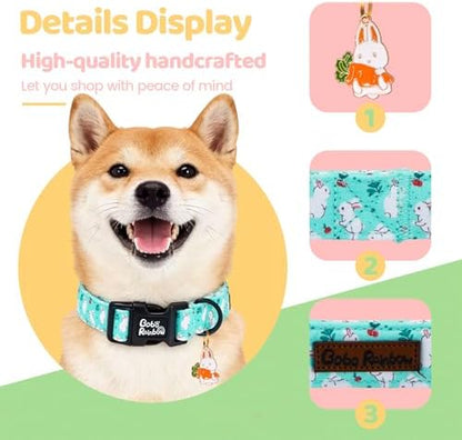 Dog Collars, Easter White Rabbit Print Blue Pet Collar Holiday Cute Durable Adjustable Pendant Gift Collar with Quick Release Plastic Buckle for Small Dogs