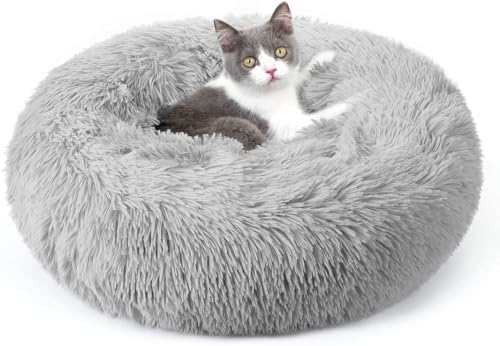 rabbitgoo Calming Cat Beds for Indoor Cats, 20 inches, Light Grey