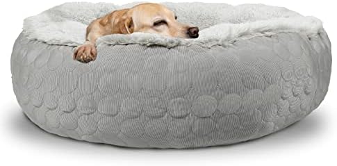 HACHIKITTY Dog Donut Round Calming Bed, Fluffy Dog Bed for Medium Large Dogs, Cooling Warming Soft Dog Cushion Bed, Double Sided Available Dog Bed with Warm & Cool Sides(36"x36"x12", Grey)