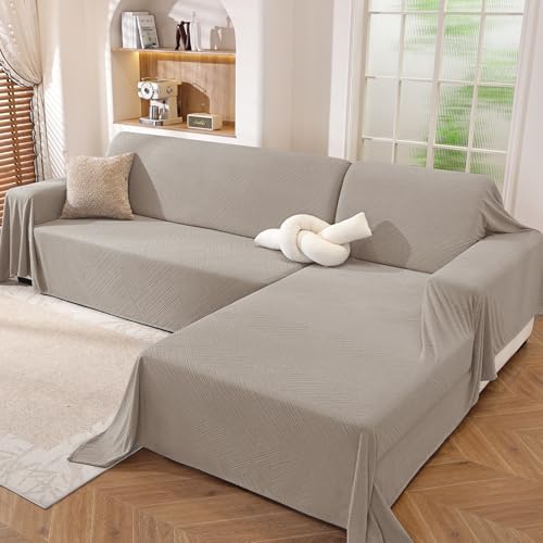 L Shaped Sectional Couch Cover 2 Piece, Large, Khaki