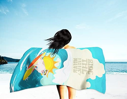 Caroline's Treasures MLM1185TWL3060 Surfer Dog White Tan Pit Bull Terrier Premium Beach Towel Oversized Towel Beach Blanket, Pool, Beach Essentials, Yoga, Premium Bath Towel, Quick Dry Plush