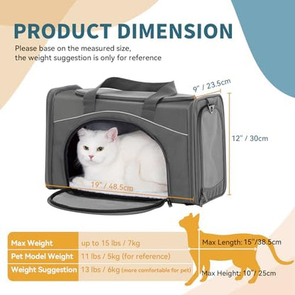 ‌Petsfit Airline Approved Pet Carrier for Small Dogs & Cats, 19x9x12 TSA Approved Carrier, with Removable Dual-Sided Padding (2-Way Placement) - Fits Under Most Airplane Seats, Escape Proof (Grey)