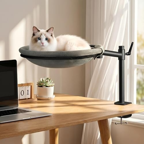 Cat Desk Bed - with 360° Rotating & Adjustable Height,Grey