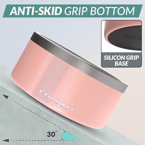 Coldest Dog Bowl - Anti Rust Metal, Non Slip, 3 Layers Insulated Stainless Steel Dog Bowls - Spill Proof & Heavy Duty - Water Bowl for Dogs, Cats, Dish Washer Safe (200 oz, Forever Pink Glitter)