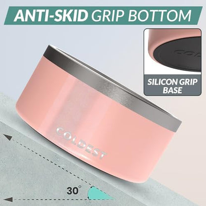 Coldest Dog Bowl - Anti Rust Metal, Non Slip, 3 Layers Insulated Stainless Steel Dog Bowls - Spill Proof & Heavy Duty - Water Bowl for Dogs, Cats, Dish Washer Safe (200 oz, Forever Pink Glitter)
