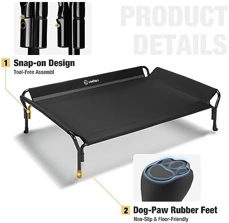 Veehoo Cooling Elevated Dog Bed, Raised Dog Cot with Guardrail & Headrest