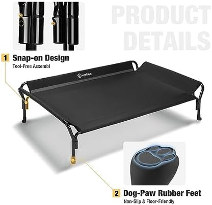 Veehoo Cooling Elevated Dog Bed, Raised Dog Cot with Guardrail & Headrest