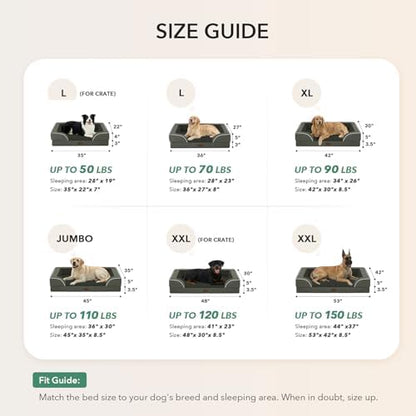 Orthopedic Washable Dog Bed for Large Dogs, 36x27in, Dark Green