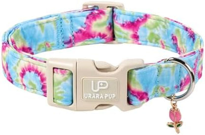 Summer Dog Collar, Personalized Cotton Dog Collar with Quick Release, Summer Tie-dye Collars for Small Medium Large Boys Dogs, Cute Durable Comfortable Pet Collars
