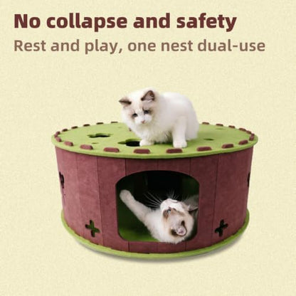 Large Cat Tunnel Bed for Multiple Cats, Scratch Resistant Indoor Cat Bed, Holds Up to 30 Lbs (L 24×24×11.8, Green)