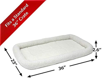 MidWest Homes for Pets QuietTime Dog Bed - White Fleece Bolster, Ultra-Soft and Machine Washable, Fits 36-Inch Crates and Carriers, for Medium to Large Breed Dogs