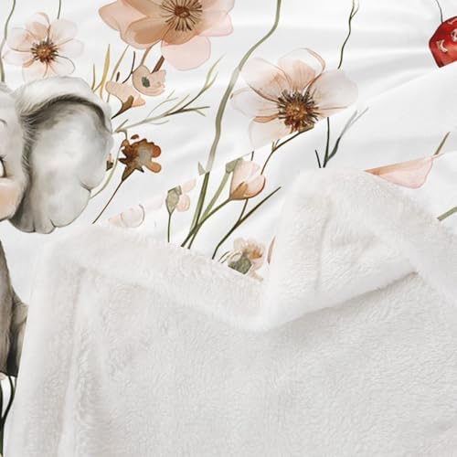 Erosebridal Kids Elephant Blanket Throw 90"x90",Mushroom Elephant Blankets and Throws for Girls Women,Wildlife Animal Print Fleece Blanket Country Style Floral Sherpa Blanket for Bed Couch Decor