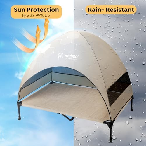 Veehoo Outdoor Dog Bed with Canopy, Cooling Elevated Dog Shade for Outside