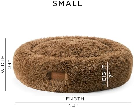 Town & Country Luxe CuddleTown Fuzzy Solid Donut Pet Bed, Soft, Cozy & Calming, Non-Slip Bottom, 100% Machine Washable, Brown, Small 24"x24"x7" Round