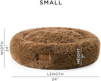 Town & Country Luxe CuddleTown Fuzzy Solid Donut Pet Bed, Soft, Cozy & Calming, Non-Slip Bottom, 100% Machine Washable, Brown, Small 24"x24"x7" Round