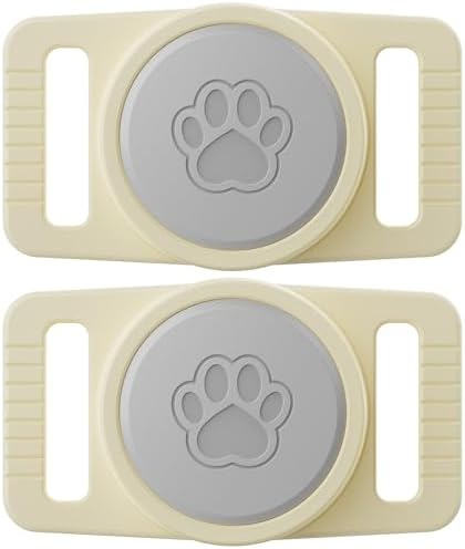 GOCII for Airtag Dog Collar Holder 2 Pack,Waterproof Dog Collar Holder for Apple AirTag(Gen 1 & 2),Silicone Air Tags Case for Dog Collars(Beige & Gray)