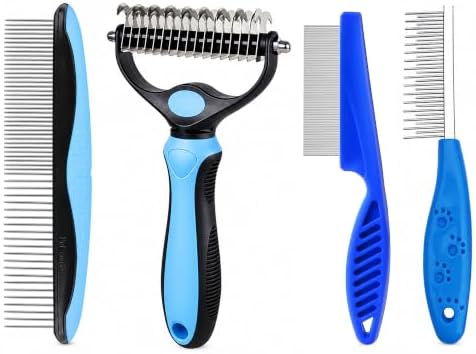 4 Pcs Pet Grooming Tool - With Metal Comb,Deshedding Brush,Flea Lice Comb
