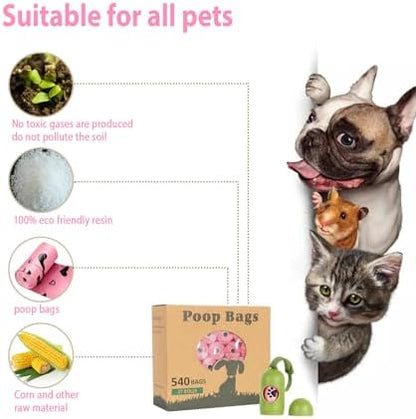 Pink Dog Poop Bags Rolls with Dispenser Leak Proof 540 Count Unscented