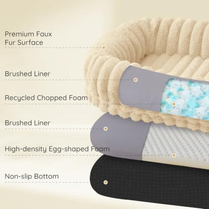 ChiXnuggle Orthopedic Human Dog Bed,Striped Faux Fur Washable Cover,Blanket