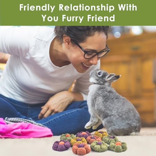 ERKOON Rabbit Chew Toys, 10PCS 1.77“ Timothy Grass Treats Small Animal Molar Toys for Guinea Pig Hamster Bunny Chinchilla Gerbil, Handmade Rabbit Chews and Treats