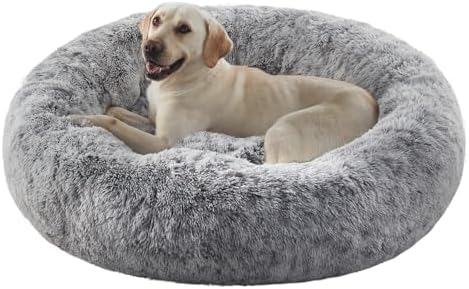 45 in Faux Fur Fluffy Donut Dog Bed for Extra Large Dogs,Dark Grey