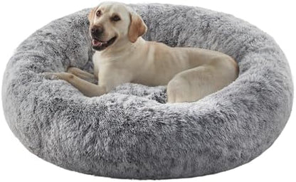 45 in Faux Fur Fluffy Donut Dog Bed for Extra Large Dogs,Dark Grey