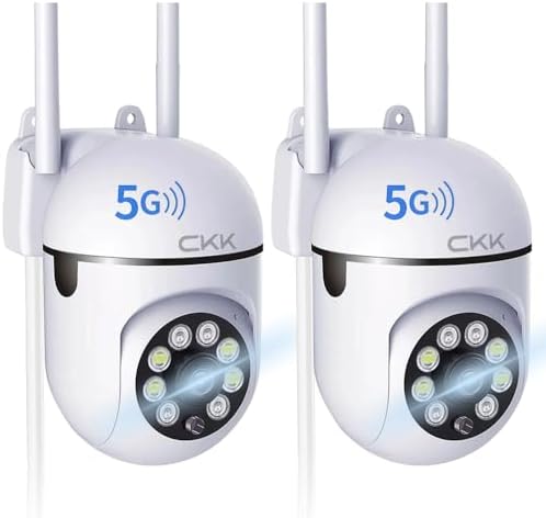 CKK 1080P Security Camera Outdoor Corded Power, 2 Pcs 2MP PTZ WiFi Home Camera (2.4G/5G Dual-Band), 360° Pan/Tilt, Color Night Vision, Motion Alerts, 2-Way Audio, Compatible with Alexa