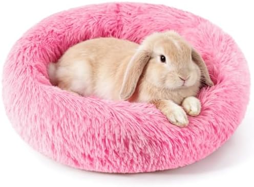 Rabbit Bed, Long Plush Donut Shaped Bunny Hideout - Bright Pink