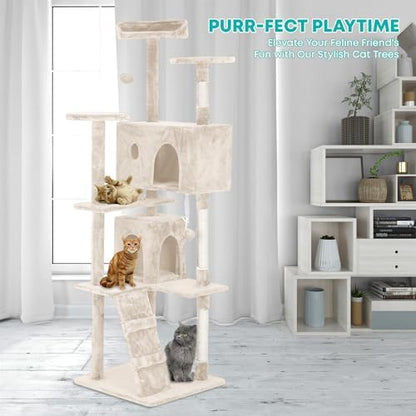 FDW | 70" Cat Tree Tower | Beige | Multi-Level Indoor Activity Center