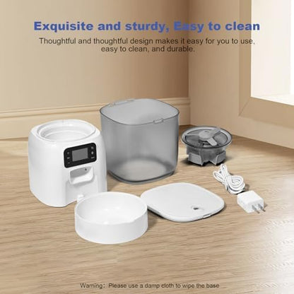 Automatic Cat Feeder, 3L Cat Food Dispenser with 10s Voice Recorder, Pet Feeder up to 8 Meals per Day, Timed Dog Feeder (White-Basic)