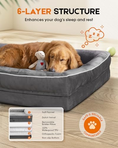 Upvilla Orthopedic Dog Bed, Four-Sided Medium Dog Sofa, Washable Cover Gray