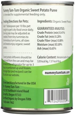 Nummy Tum Tum Organic Sweet Potato Puree For Pets, 15 Oz (Pack of 12)