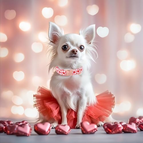 Valentines Dog Collar, Pink Heart Print Girl Dog Collars, Cute Valentine Puppy Collars, Adjustable Heavy Duty Pet Collar for Small Medium Large Dogs with Metal Buckle XL