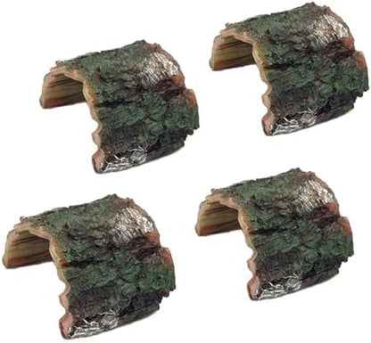 Betta Log Resin Hollow Tree Trunk Ornament, Aquarium Hideout Reptile Cave Ornament Terrarium Fish Tank Decoration-(4Pcs)