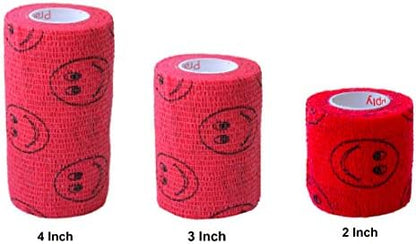 2 Pack Premium Vet Wrap - Self Adhesive Bandage Wrap & Athletic Tape- 4" x 5 Yards Elastic & Self-Sticking Cohesive Bandage for Pets, Sports, Wrists, & Ankles - Red with Smiles by Prairie Horse Supply