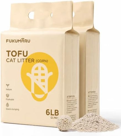 FUKUMARU Tofu Cat Litter, Corn Blend, Clumping, Odor Control, Low Dust 12lb