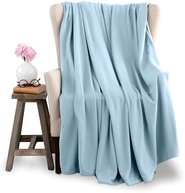 Vellux Twin Size Microfleece Supersoft Lightweight Throw Blanket | All-Season Comfort | Plush Pet-Friendly Blue