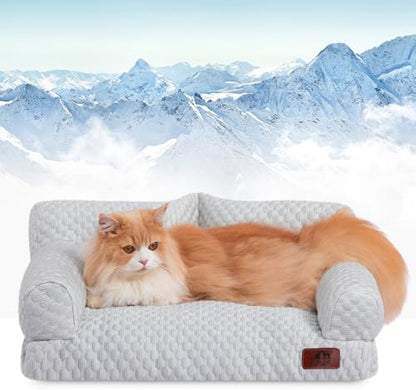 Hollypet Cooling Dog Couch Bed, Washable Pet Sofa, Gray, 24x18