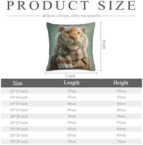 InkRain Winter Animal Cute Tiger Pillow Cover 14x14 Inch Set of 2 Home Decor Decorative Cotton Linen Illustration Pillowcases for Living Room House Sofa