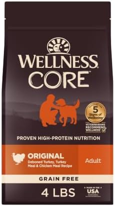 Wellness CORE Adult Dry Dog Food, Grain Free Kibble, Natural, High Protein, Turkey and Chicken Recipe, 4 lb Bag
