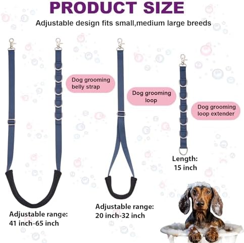 Dog Grooming Belly Strap - 3PCS Grooming Restraint Set Adjustable Belly Band Loops Strap with Padded Support & Loop Extension Straps Pet Grooming Harness Kit for Dogs (Royal Blue)