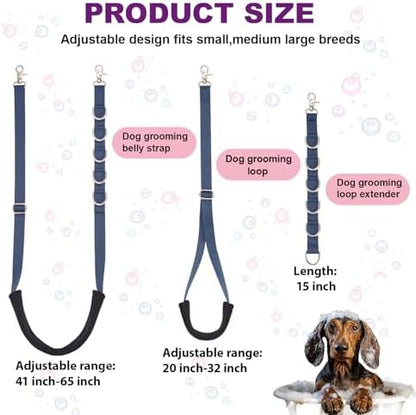Dog Grooming Belly Strap - 3PCS Grooming Restraint Set Adjustable Belly Band Loops Strap with Padded Support & Loop Extension Straps Pet Grooming Harness Kit for Dogs (Royal Blue)